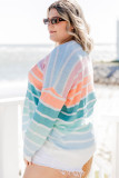 Multicolor Striped Crewneck Plus Size Sweater