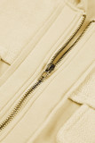 Apricot Flap Pocket Drawstring Hood Zip Up Jacket