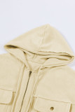 Apricot Flap Pocket Drawstring Hood Zip Up Jacket