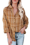 Plaid Open Button Long Sleeves Blouse 