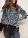 Gray Animal Spotted Print Round Neck Long Sleeve Top