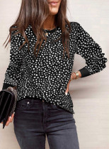 Black Animal Spotted Print Round Neck Long Sleeve Top