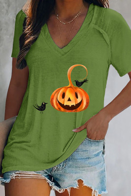Halloween Pumpkin Print V Neck Graphic Tee
