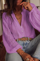 Purple V-Neck Long Sleeve Button Up Lace Shirt