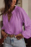 Purple V-Neck Long Sleeve Button Up Lace Shirt