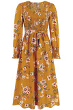 Smocked Long Sleeves Floral Maxi Dress