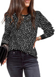 Black Animal Spotted Print Round Neck Long Sleeve Top