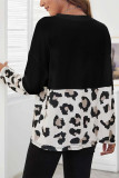 Black Leopard Color Block Long Sleeve Top