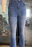 Blue Washed Split Flare Jeans Pants