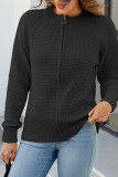 Plain Zipper Front Open Knitting Coat 