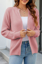 Plain Zipper Front Open Knitting Coat 