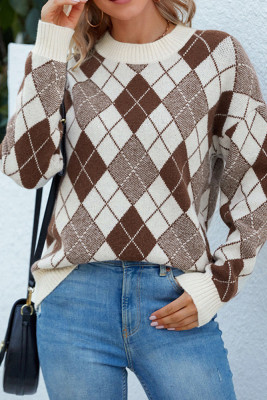 Geometric Knit High Collar Pullover Sweater