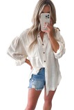 Beige Chest Pocket Buttoned Loose Fit Shirt