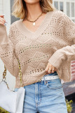 Eyelet V Neck Knitting Sweater 