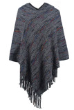 Tassle Knitting Hooded Cape Top 