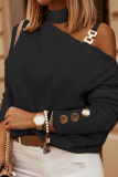 Plain One Shoulder Chain Strap Long Sleeves Top