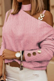 Plain One Shoulder Chain Strap Long Sleeves Top