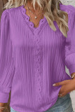 Plain Texture V Neck Lace Blouse Shirt 