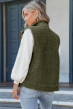 Green Snap Button Pocketed Sherpa Vest Jacket