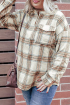 Beige Plus Size Plaid Half-Zipper Sweatshirt with Chest Pocket