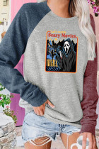 Let's Watch Scary Movies Halloween Print Long Sleeve Top