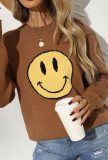 Smile Face Raw Hem Knitting Sweater 