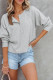 Gray Waffle Knit Side Split Buttoned Henley Top