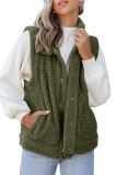 Green Snap Button Pocketed Sherpa Vest Jacket