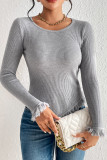 Grey Fringe Irregular Length Knit Sweater