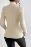Off White High Collar Button Long Sleeves Knit Top
