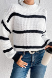 High Collar Striped Knit Sweater