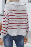 Turn Down Collar Grey Striped Pullover Sweater