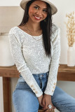 White Floral Lace Buttoned Long Sleeve Bodysuit