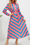 Button Down Stripe Print Maxi Dress With Sash