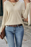 Ribbed Knitting Lace Patchwork Long Sleeves Top 