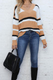 V Neck Colorblock Knitting Pullover Sweater 