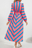 Button Down Stripe Print Maxi Dress With Sash