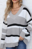 V Neck Colorblock Knitting Pullover Sweater 