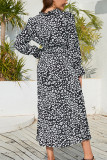 Leopard Print Frill Split Collar Maxi Dress