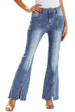 Sky Blue Exposed Seam Split Flare Jeans