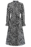 Leopard Print Frill Split Collar Maxi Dress