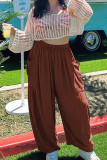 High Waist Drawstring Pockets Wide Leg Pants 
