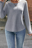 Ribbed Knitting Lace Patchwork Long Sleeves Top 