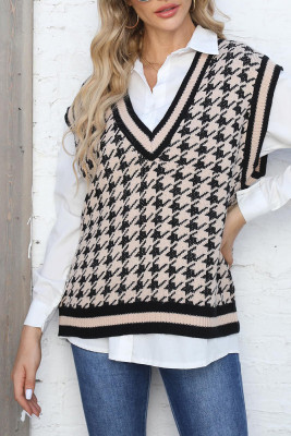 Plaid V Neck Knit Vest 