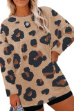 Multicolor Leopard Print Long Sleeve Plus Size T-Shirt