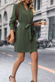 Army Green Button Up Shirt Dress With Sash