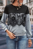 Color Block Lace Splicing Long Sleeves Top