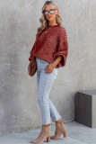 Red Heathered Knit Drop Shoulder Puff Sleeve Sweater