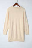 Apricot Polo Collar Knitted Mini Sweater Shift Dress