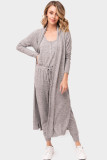 Gray Tie Back Long Open Front Cardigan